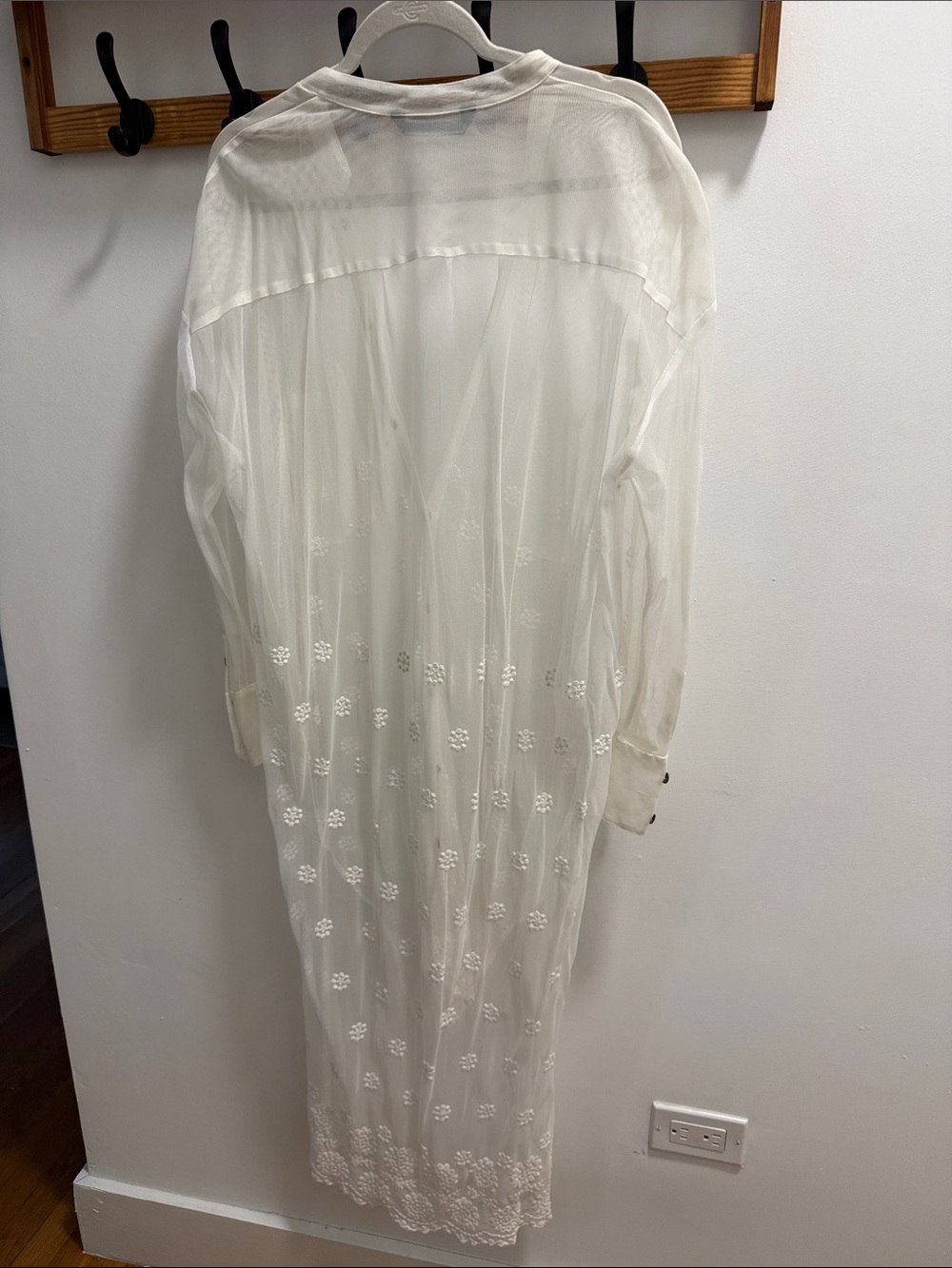 Zara White Sheer Embroidered Long Chemise - Picture 4 of 4